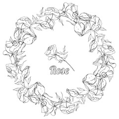 Fototapeta premium Vector round wreath of roses. Greeting card background for Valentine's day, birthday, mother's day, wedding. Vector