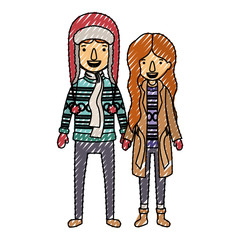 Fototapeta na wymiar couple with winter clothes characters