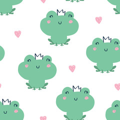 Obraz premium Vector seamless background pattern with cute frogs