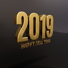 Gold Happy New Year 2019 Text 