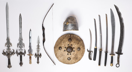 Medieval swords and shield, ancient weapons