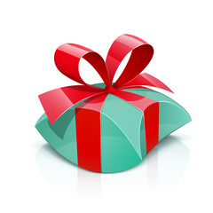 Gift box with red bow, isolated white background. Vector
