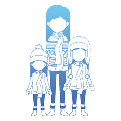 mother and children with winter clothes