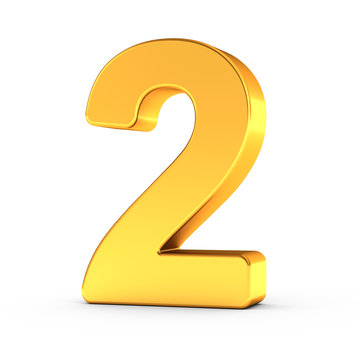 The Number Two As A Polished Golden Object With Clipping Path