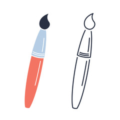 Paint brush icon. Drawing concept minimalistic outline and colored symbols. Paintbrush tool creative craft hobby sign.