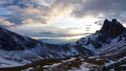 Dolomiten im Sonnenuntergang, Hochgebirge mit Weitsicht