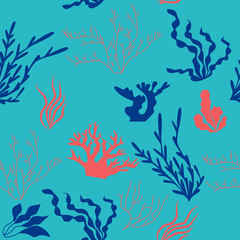 Fototapeta na wymiar Seamless pattern flora of the oceans. Flat design. Vector illustration