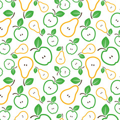 Apples and pears seamless pattern. Vector Illustration