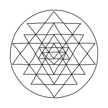 Sacred geometry and alchemy symbol Sri Yantra. Hand drawn sketch for your design