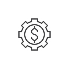 Gear with dollar outline icon. linear style sign for mobile concept and web design. Cogwheel with dollar coin in center simple line vector icon. Symbol logo illustration. Pixel perfect vector graphics