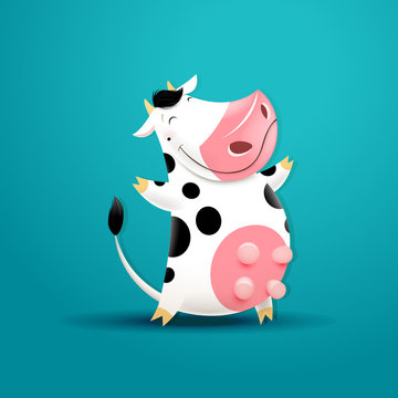 Vector illustration of funny smiling cow