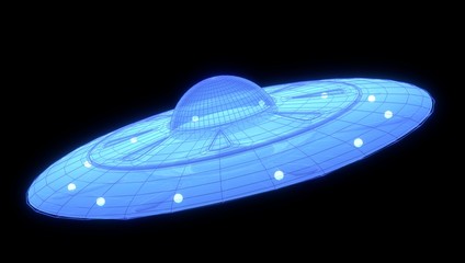 3d hologram of a ovni in the space, 3d rendering