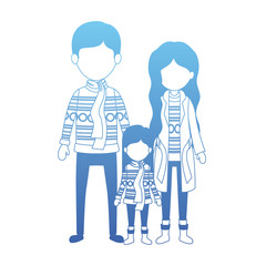 family parents and daughter with winter clothes