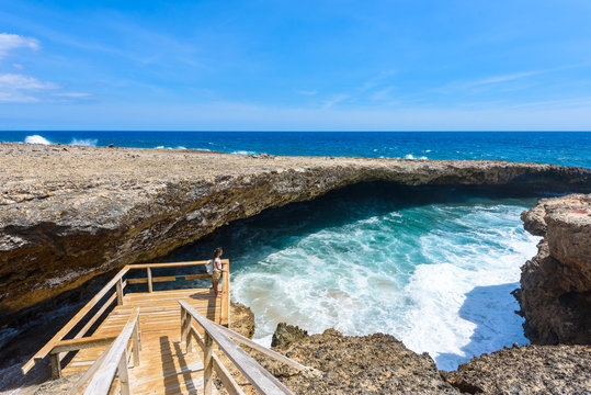 Shete Boka National park - Amazing landscape scenery around the small Caribbean island of Curacao in the ABC islands - Crashing waves at the beach and the beautiful coastline
