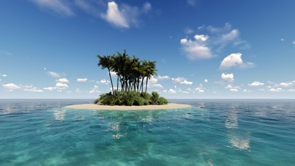 Tropical island in the ocean 3D render