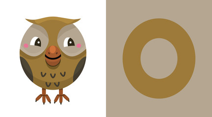 O is for Owl. Letter O. Owl., cute illustration. Animal alphabet.