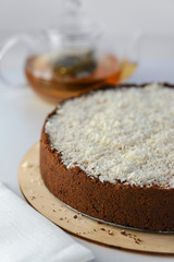 cheesecake with tea pot
