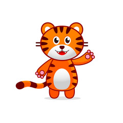 Cute cartoon little tiger stock illustration.