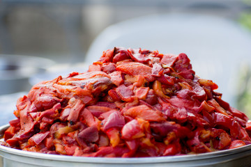 Cutted paprika for preparation of traditional slavic dishes