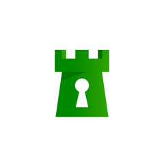 Green castle tower illustration. Safety icon.