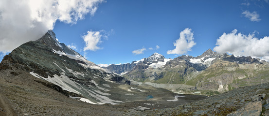 View on Mattehorn and surrounding peaks in canton of Valais