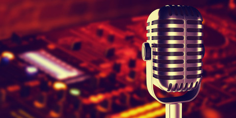 microphone in studio at background 3d illustration