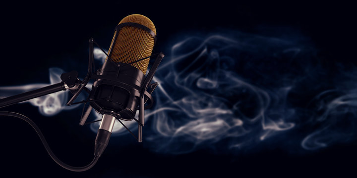 microphone in studio at background 3d illustration
