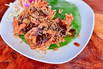 Close-Up View of Thai-Style River Prawns with Tamarind Sauce