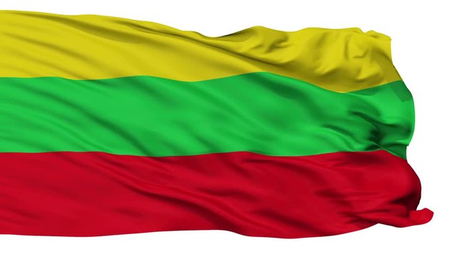 Buga flag, city of Colombia, realistic animation isolated on white seamless loop - 10 seconds long (alpha channel is included)