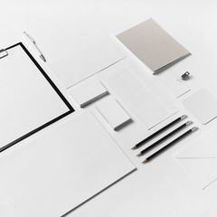 Blank corporate stationery template on white paper background. Responsive design mockup.