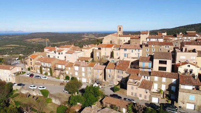 France, Provence-Alpes-Cote d'Azur, Var department, Aerial view of Gassin village, labelled Les Plus Beaux Villages de France (The Most Beautiful Villages of France), HD movie (1920X1080)