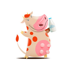 Vector illustration of cow holding milk botle