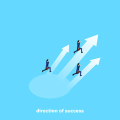 men in business suits run up to the arrows, isometric image