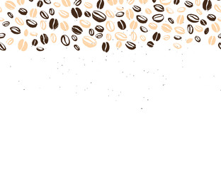 Vector seamless coffee backdrop design with hand drawn coffee beans isolated on white background. Ink drawing, coffee seeds. Packaging design, wallpaper, banner etc.