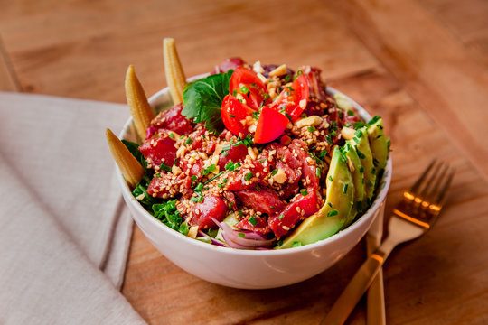 Close-up of bowl of tasty salad