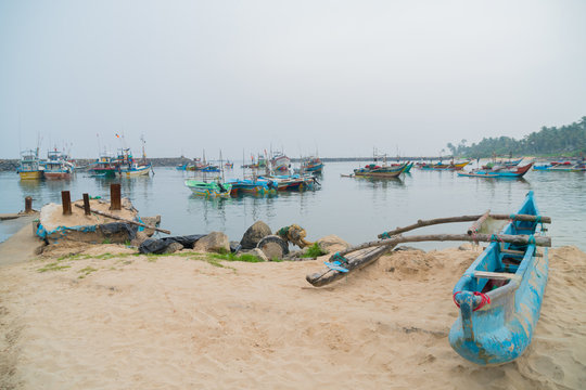 Boats of fishermen in the port in Sri Lanka.