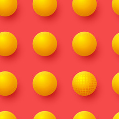 3d yellow balls on red background. Abstract spheres background. Vector illustration.