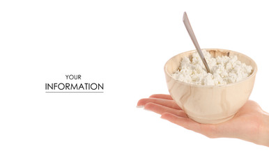 Bowl of cottage cheese with spoon in hand pattern