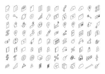 Set of Business Isometric thin line icon illustration on white background eps10