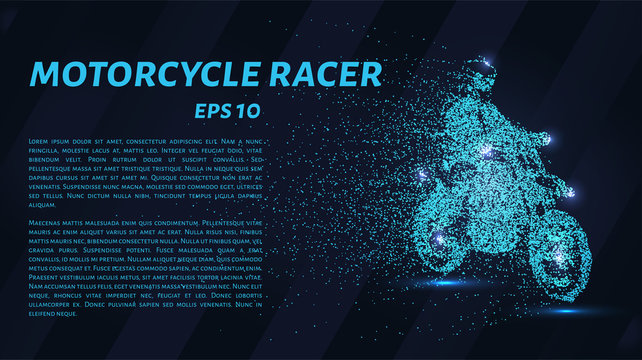 Motorcycle of the particles. The motorbike breaks down into small molecules.
