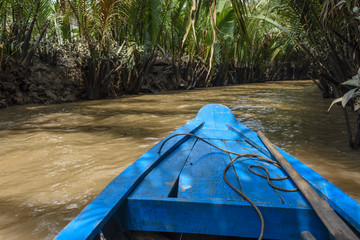 Rowing boat going down a jungle river at the Meekong Delta, Vietnam © Stephen
