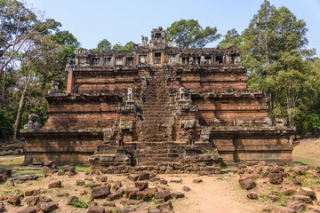 Steps leading up to one of the pyramid temples at the Unesco World Heritage site of Ankor Thom, Siem Reap, Cambodia