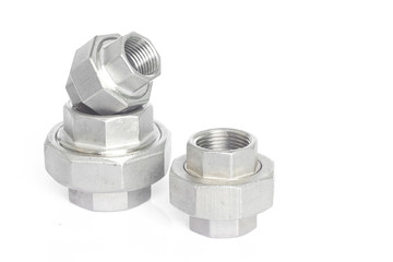 Stainless steel pipe fittings for plumbing for industrial on white background.