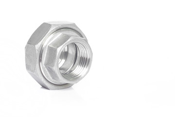 Stainless steel pipe fittings for plumbing for industrial on white background.