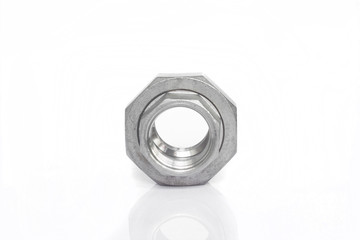 Stainless steel pipe fittings for plumbing for industrial on white background.