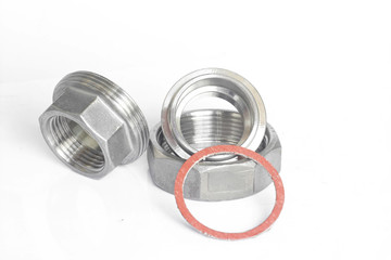 Stainless steel pipe fittings for plumbing for industrial on white background.