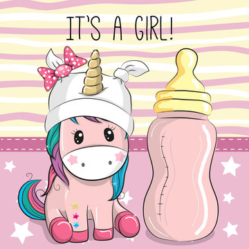 Cute Cartoon Unicorn with feeding bottle