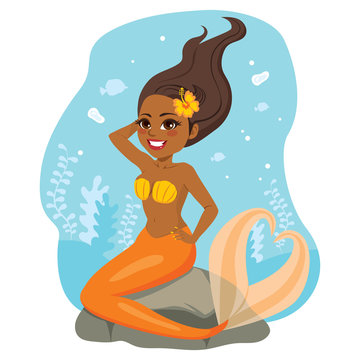 Beautiful fantasy myth black mermaid under sea
