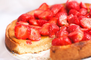Pie with strawberries and marzipan