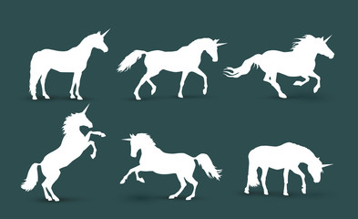 Magical creatures silhouettes vector illustration, outline, isolated different unicorn body collection